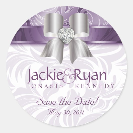 Save the Date Sticker Leaf Floral Lila Bow (Vorderseite)