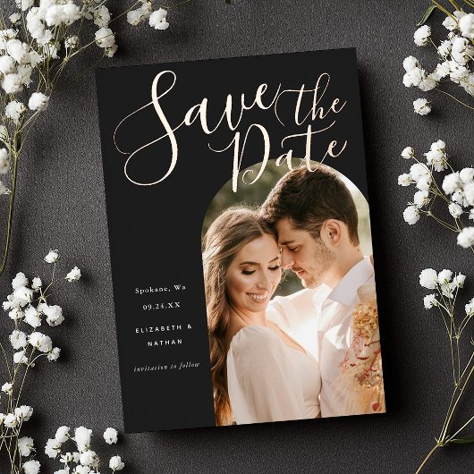 Save the Date Stilvolle Foto-Foi-Schrift Folieneinladung