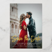 Save the Date Stilvolles Script-Foto Folieneinladung (Vorderseite)