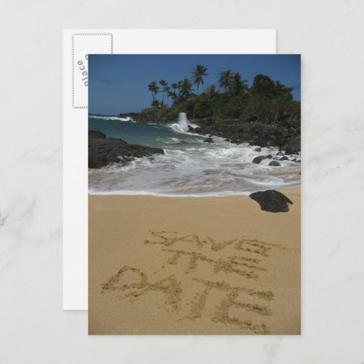 Save the Date - Strand Ankündigungspostkarte (Vorne/Hinten)