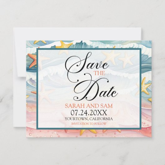 Save the Date Strand oder Hochzeit in Urlaubsort (Vorderseite)
