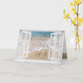 Save the Date Strandherzen im Fenster Karte (Gelbe Blume)