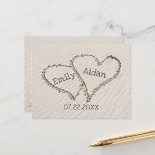 Save the Date Strandherzen mit Namen Postkarte