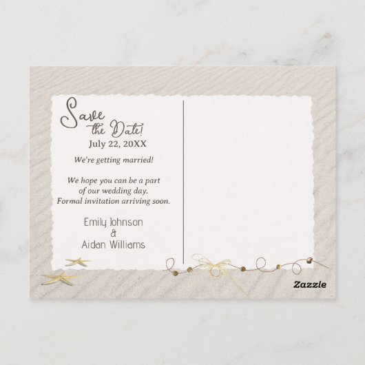 Save the Date Strandherzen mit Namen Postkarte (Rückseite)