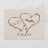 Save the Date Strandherzen mit Namen Postkarte (Vorderseite)