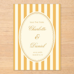 Save the Date Streifen Custom Senfgelb Acryleinladungen
