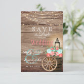 Save the Date - String Lights, Barrel- Teal, Coral (Stehend Vorderseite)
