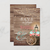 Save the Date - String Lights, Barrel- Teal, Coral (Vorne/Hinten)