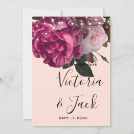 Save the Date String Lights Burgundy Blume Einladung