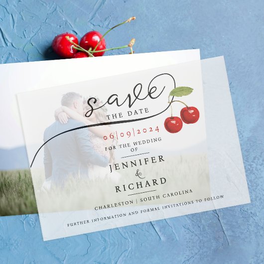 Save the Date stylische Hübsche Red Cherry Wedding Pergament Einladungen