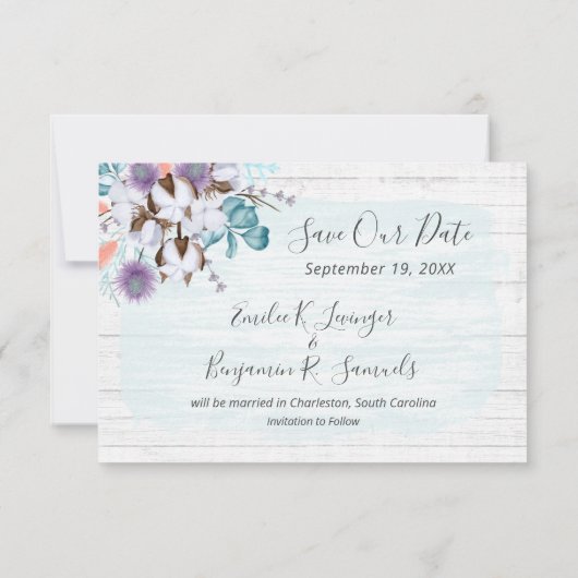 Save the Date Südliche Baumwolle 3-Foto-Hochzeitka Einladung (Rückseite)