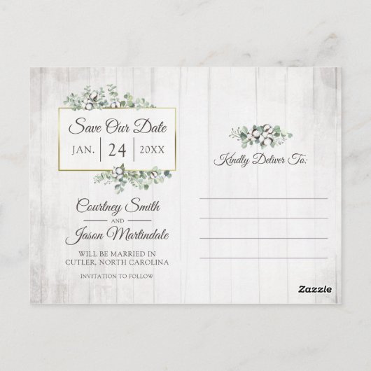 Save the Date Südliche Baumwolle Hochzeit 3-Foto Postkarte (Rückseite)