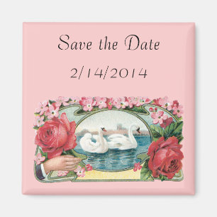 Save the Date Swans Rose Magnet