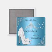 Save the Date Sweet 16 Blue High Heels Shoes Tiara Magnet (Vorderseite/Rückseite)