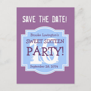 Save the Date Sweet 16 Geburtstagsparty V006 LILA Einladungspostkarte
