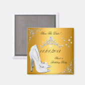 Save the Date Sweet 16 Gold High Heels Shoes Tiara Magnet (Vorderseite/Rückseite)