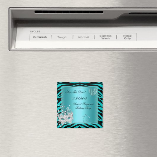 Save the Date Sweet 16 Masquerade Aquamarin Zebra Magnet (In Situ (Geschirrspüler))