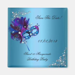 Save the Date Sweet 16 Masquerade Blue Magnet