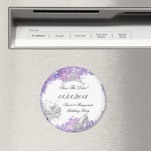 Save the Date Sweet 16 Masquerade Lila Weiß 2 Magnet (In Situ (Geschirrspüler))