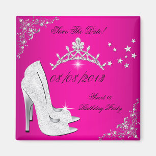 Save the Date Sweet 16 Pink High Heels Shoes Tiara Magnet