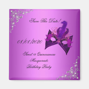 Save the Date Sweet 16 Quinceanera Masquerade Pink Magnet