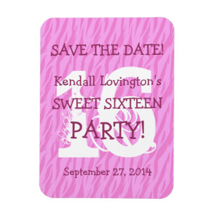 Save the Date Sweet 16 Zebra Geburtstagsfeier Magnet