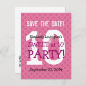 Save the Date Sweet at at 10 Birthday Party V03A1 Ankündigungspostkarte (Vorne/Hinten)