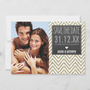SAVE THE DATE Tafel Zickzack Glitzer Gold