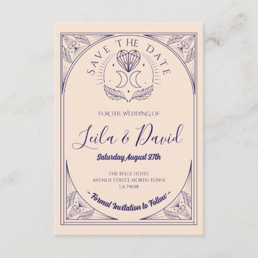 Save the Date Tarot Moon Crystal Hearts Wedding Begleitkarte (Vorderseite)