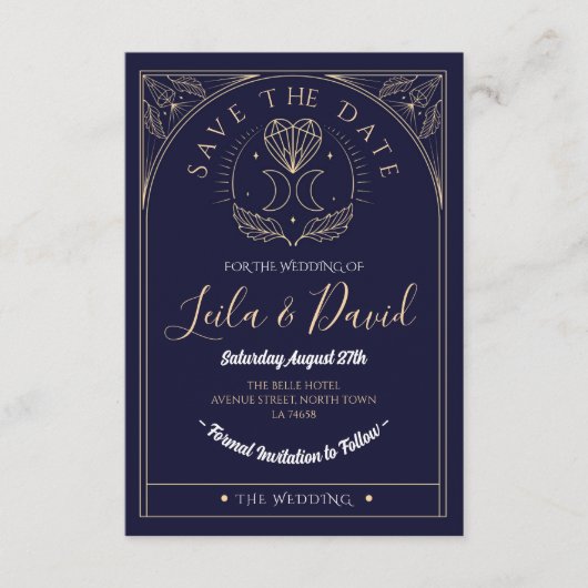 Save the Date Tarot Moon Crystal Hearts Wedding Begleitkarte (Vorderseite)