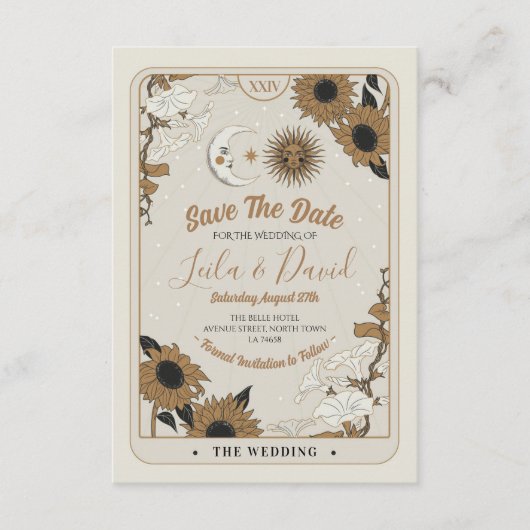 Save the Date Tarot Sun Moon Aligned Wedding Begleitkarte (Vorderseite)