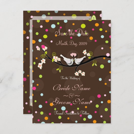 Save the Date Tauben + Süßigkeiten Ankündigungspostkarte (Vorne/Hinten)