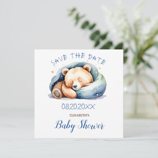 Save the Date Teddy Bear Baby Dusche (Stehend Vorderseite)