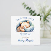 Save the Date Teddy Bear Baby Dusche Einladung (Stehend Vorderseite)