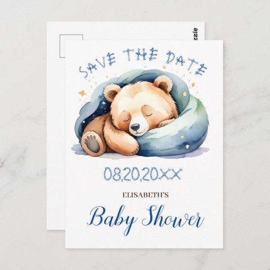 Save the Date Teddy Bear Baby Dusche Postkarte (Vorne/Hinten)