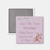 Save the Date Teddy Bear Baby Girl Dusche Magnet (Vorderseite/Rückseite)