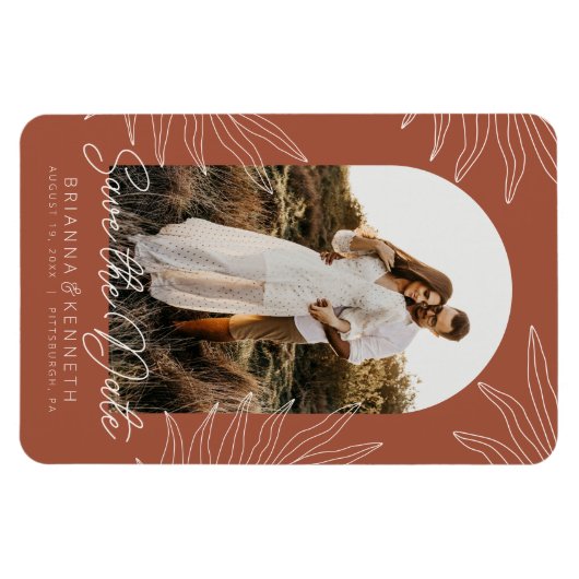 Save the Date Terracotta Botanisch mit Arch-Foto Magnet (Horizontal)