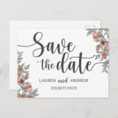 Save the Date Terracotta Floral Wedding Postkarte (Vorne/Hinten)