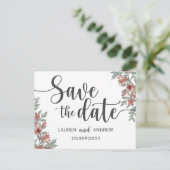 Save the Date Terracotta Floral Wedding Postkarte (Stehend Vorderseite)
