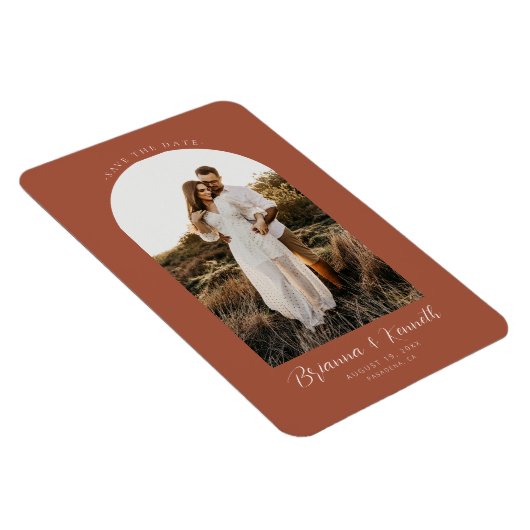 Save the Date Terracotta mit Arch-Foto Magnet (Rechte Seite)
