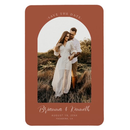 Save the Date Terracotta mit Arch-Foto Magnet (Vertikal)