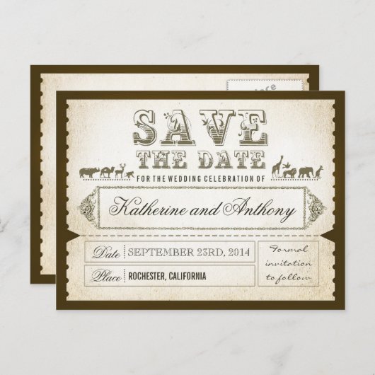 Save the Date Tickets ZOO SAFARI Ankündigungspostkarte (Vorne/Hinten)