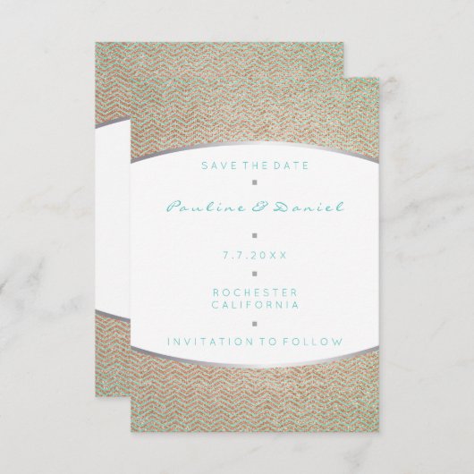 Save the Date Tiffany Ocean Aqua Silver Rose Gold (Vorne/Hinten)