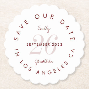 Save the Date Tinted Day Burgundy Typografie Untersetzer