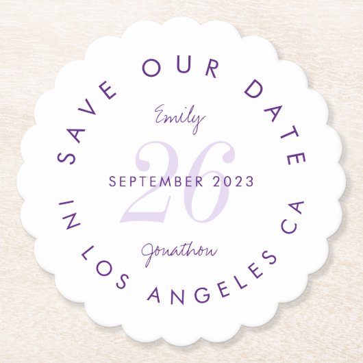 Save the Date Tinted Day Lila typografisch Untersetzer (Vorderseite)