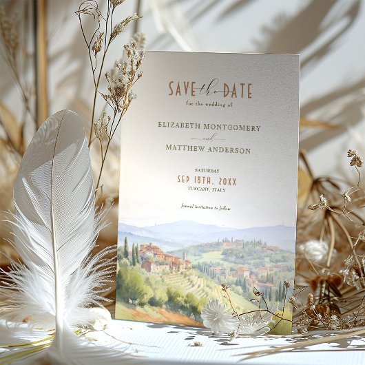 Save the Date Toskana Wasserfarbe Italien Zielort Einladung