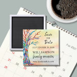 Save the Date Tree Family Wiedersehen Magnet<br><div class="desc">Frag deiner Familie mit diesem stilvollen Magneten Save the Date für ihre Wiedersehen. Es hat einen bunten Stammbaum, der ursprünglich aus Glasmosaik auf Aquarellfarben hergestellt wurde. Einfach anpassbar mit Ihren Daten. Verwenden Sie die Option Weitere anpassen, um die Textgröße, den Stil oder die Farbe zu ändern, wenn Sie möchten. Weil...</div>