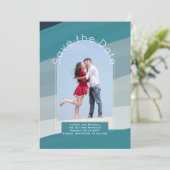 Save the Date Trending | Foto Aquamarin Navy Blue Einladung (Stehend Vorderseite)