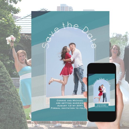 Save the Date Trending | Foto Aquamarin Navy Blue  Einladung