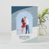 Save the Date Trending | Foto Dusty Blue Streifen Einladung (Stehend Vorderseite)